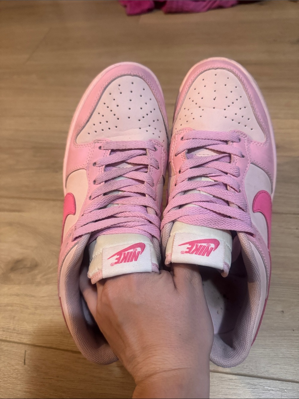 Nike Low-Top Sneakers in Light Pink and Hot Pink - Picture 2 of 3